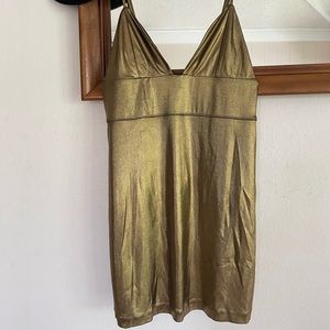 NWOT Stunning Sexy FREE PEOPLE Metallic Gold Strappy Mini Dress